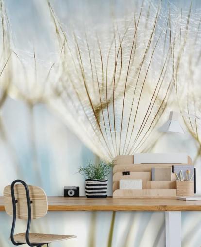 witte paardenbloem muurschildering genaamd Abstract Dandelion voor lounges, keukens en badkamers