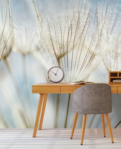 white dandelion wallpaper mural called Abstract Dandelion for lounges, kitchens and bathrooms