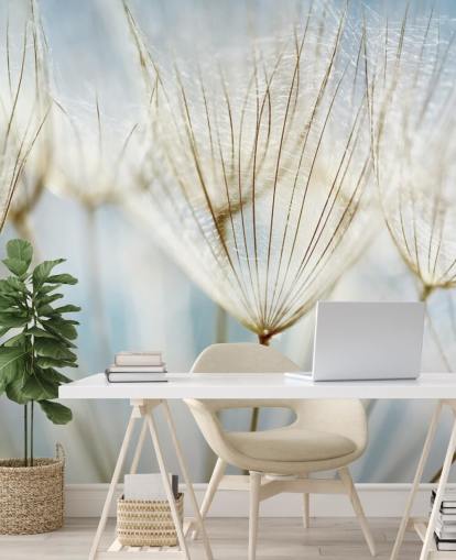 white dandelion wallpaper mural called Abstract Dandelion for lounges, kitchens and bathrooms