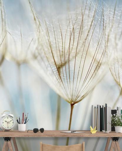 Tapeten-Wandbild mit weißem Löwenzahn namens Abstract Dandelion für Lounges, Küchen und Badezimmer