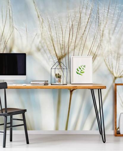 witte paardenbloem muurschildering genaamd Abstract Dandelion voor lounges, keukens en badkamers