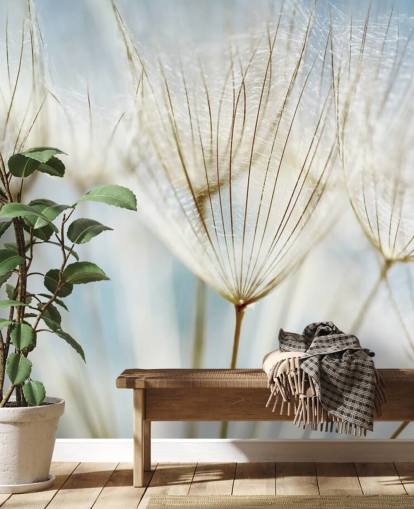 Tapeten-Wandbild mit weißem Löwenzahn namens Abstract Dandelion für Lounges, Küchen und Badezimmer