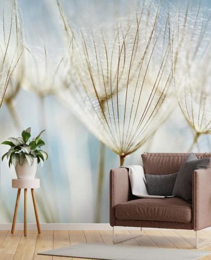 white dandelion wallpaper mural called Abstract Dandelion for lounges, kitchens and bathrooms