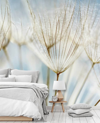 Tapeten-Wandbild mit weißem Löwenzahn namens Abstract Dandelion für Lounges, Küchen und Badezimmer