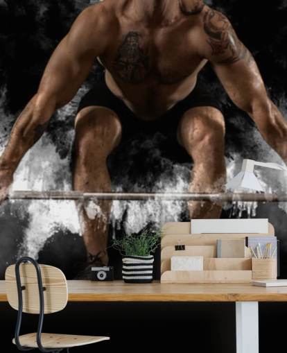 Man workout with barbell at gym wallpaper