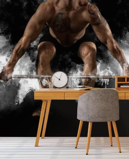 Man workout with barbell at gym wallpaper