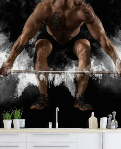 Man workout with barbell at gym wallpaper