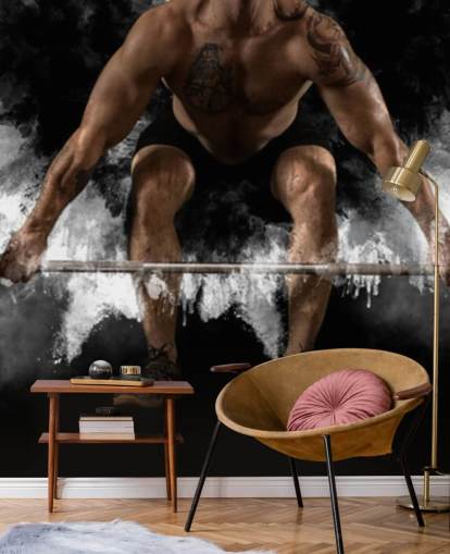 Man workout with barbell at gym wallpaper