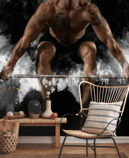 Man workout with barbell at gym wallpaper