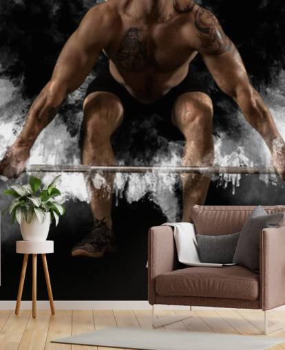 Mann trainiert mit Langhantel im Fitnessstudio Tapete