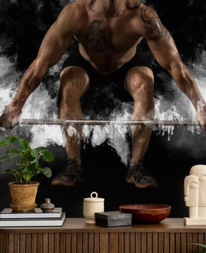 Man workout with barbell at gym wallpaper