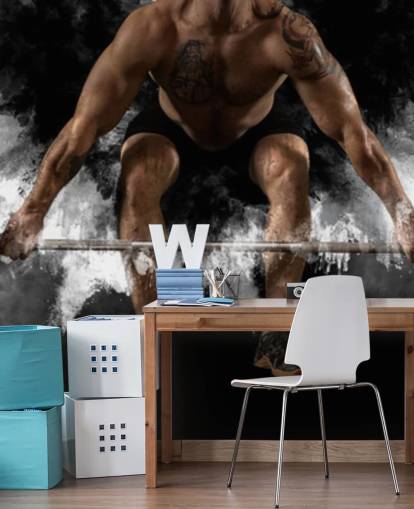 Man workout with barbell at gym wallpaper