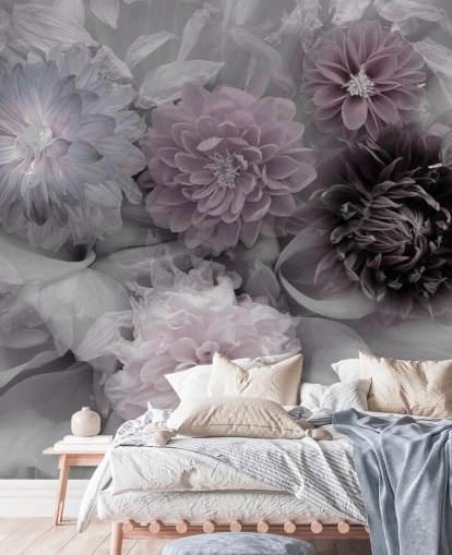 pink and lilac floral wallpaper mural called Dahlia Dream for bedrooms and lounges