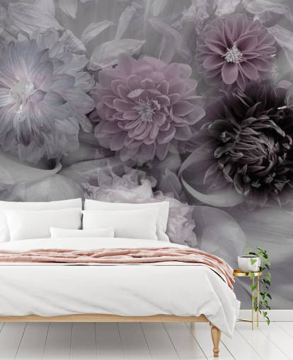 mural de papel pintado floral rosa y lila llamado Dahlia Dream para dormitorios y salones mural de papel pintado floral rosa y lila llamado Dahlia Dream para dormitorios y salones
