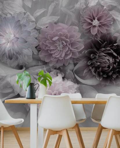 pink and lilac floral wallpaper mural called Dahlia Dream for bedrooms and lounges