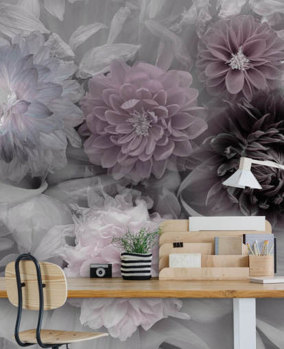 pink and lilac floral wallpaper mural called Dahlia Dream for bedrooms and lounges