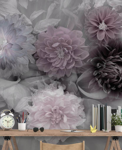 pink and lilac floral wallpaper mural called Dahlia Dream for bedrooms and lounges