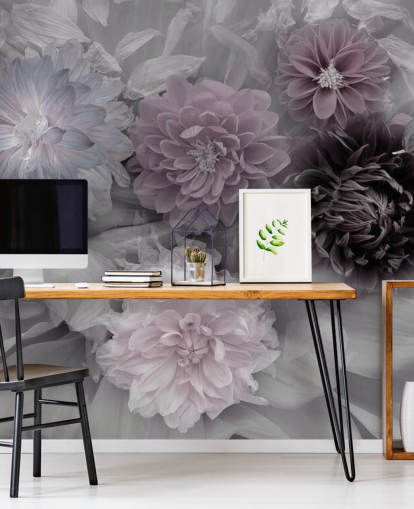 papier peint floral rose et lilas appelé Dahlia Dream pour les chambres et les salons