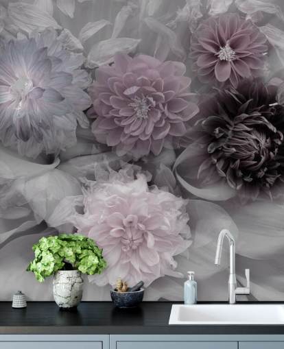 pink and lilac floral wallpaper mural called Dahlia Dream for bedrooms and lounges