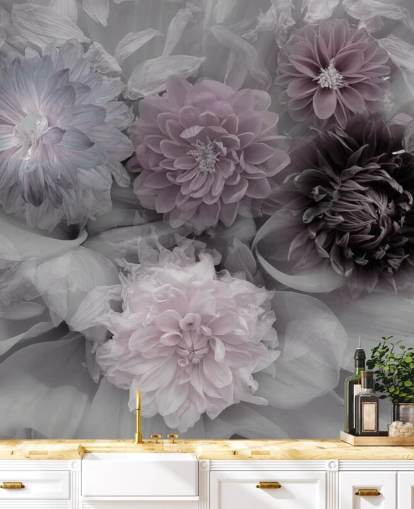 papier peint floral rose et lilas appelé Dahlia Dream pour les chambres et les salons