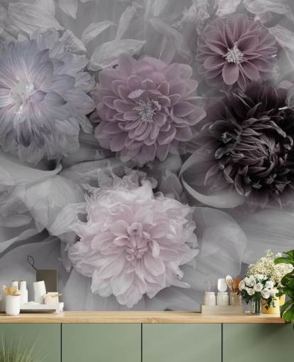 pink and lilac floral wallpaper mural called Dahlia Dream for bedrooms and lounges