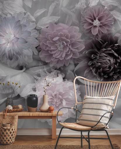 pink and lilac floral wallpaper mural called Dahlia Dream for bedrooms and lounges