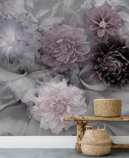 pink and lilac floral wallpaper mural called Dahlia Dream for bedrooms and lounges