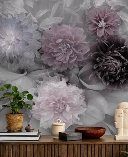 pink and lilac floral wallpaper mural called Dahlia Dream for bedrooms and lounges