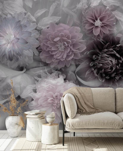papier peint floral rose et lilas appelé Dahlia Dream pour les chambres et les salons