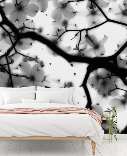 black and white dogwood blossom wall mural