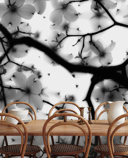 black and white dogwood blossom wall mural