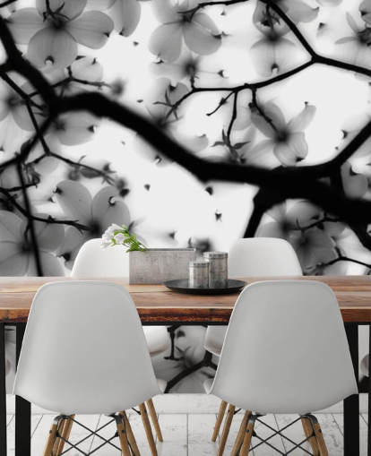 black and white dogwood blossom wall mural