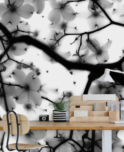 zwart-witte kornoelje bloesem muurschildering zwart-witte kornoelje bloesem muurschildering