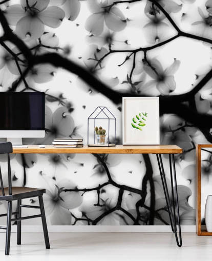 papier peint mural fleur de cornouiller noir et blanc papier peint mural fleur de cornouiller noir et blanc