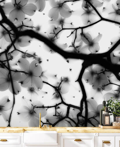 mural de pared flor de cornejo blanco y negro mural de pared flor de cornejo blanco y negro