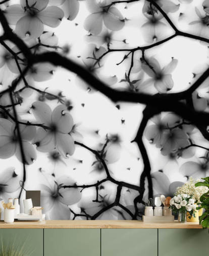 papier peint mural fleur de cornouiller noir et blanc papier peint mural fleur de cornouiller noir et blanc