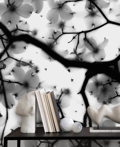 papier peint mural fleur de cornouiller noir et blanc papier peint mural fleur de cornouiller noir et blanc