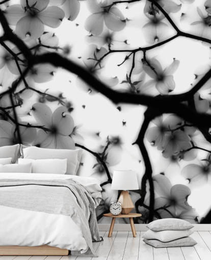 mural de pared flor de cornejo blanco y negro mural de pared flor de cornejo blanco y negro