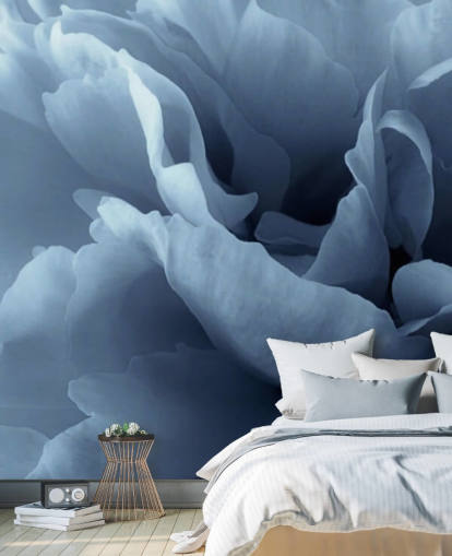 primo piano di carta da parati peonia blu pallido