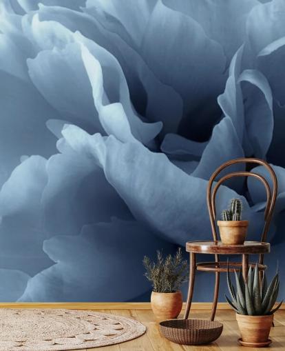 primo piano di carta da parati peonia blu pallido