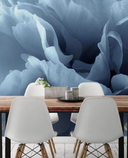 primo piano di carta da parati peonia blu pallido
