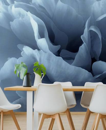 primo piano di carta da parati peonia blu pallido