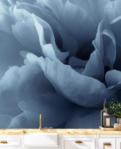 primo piano di carta da parati peonia blu pallido