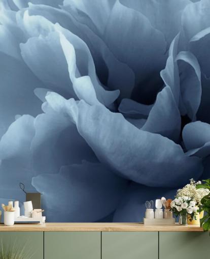 primo piano di carta da parati peonia blu pallido