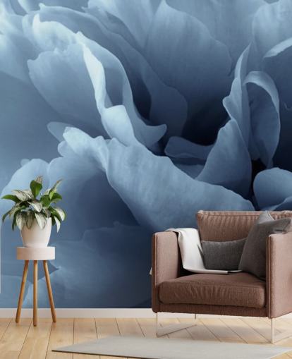 primo piano di carta da parati peonia blu pallido