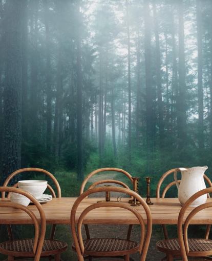 path with green trees in misty forest wallpaper path with green trees in misty forest wallpaper