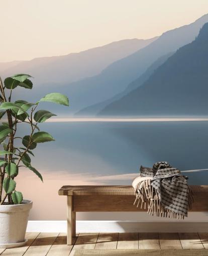 Fondo de pantalla de misty still lake and mountains Fondo de pantalla de misty still lake and mountains