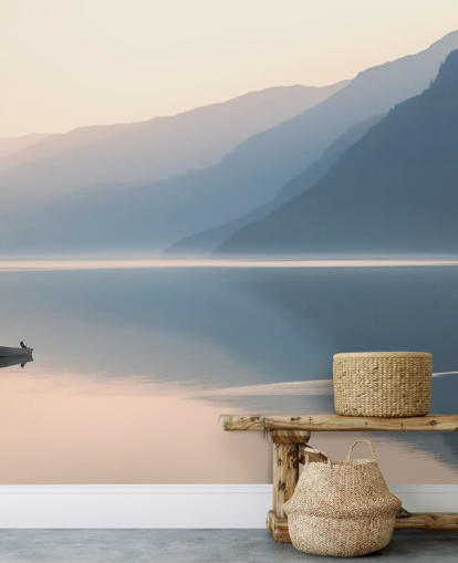 neblig noch See und Berge Tapete