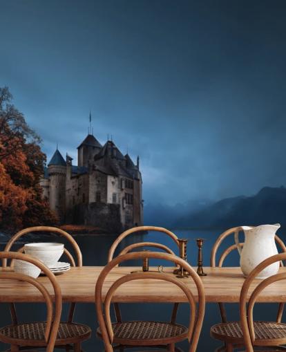 dark lake in autumn with castle wallpaper