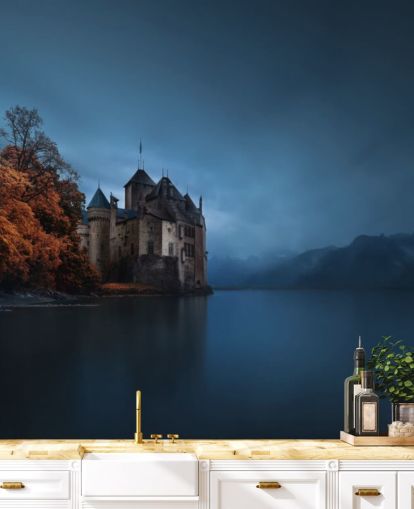 lac sombre en automne avec le papier peint du château lac sombre en automne avec le papier peint du château